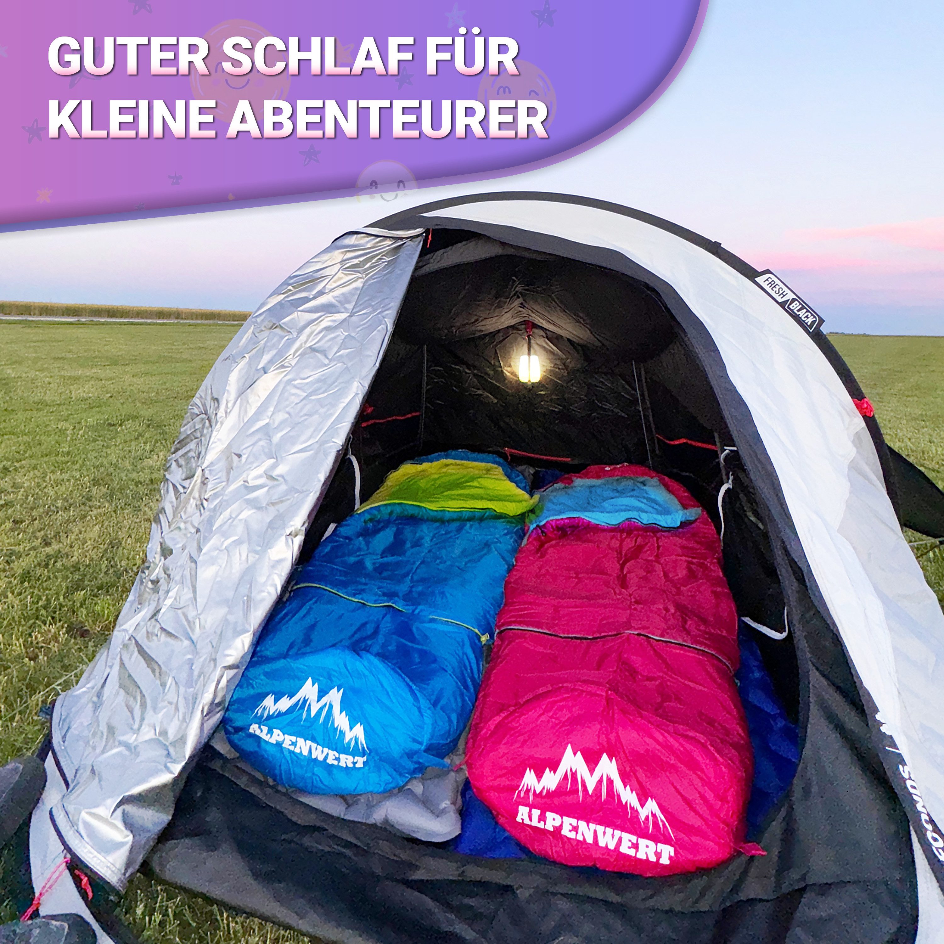 Alpenwert Kinderschlafsack Ultraleicht 130-170cm – Outdoor, wasserabweisend & kompakt, mitwachsend