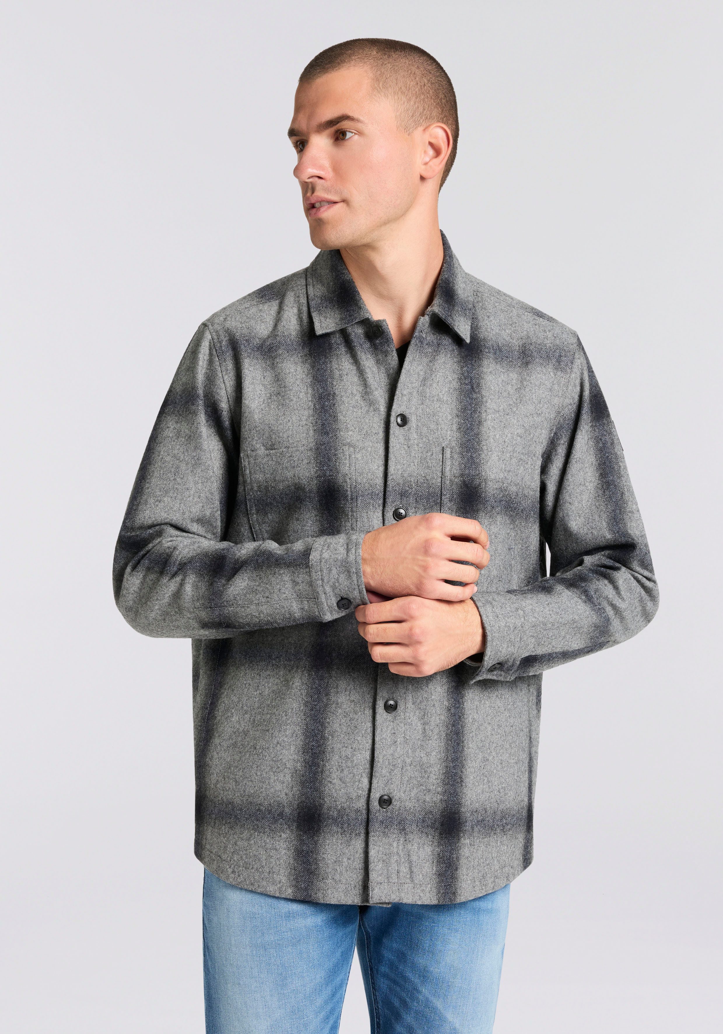 BOSS ORANGE Langarmhemd Locky melierte Wollmischung, Karo-Design, oversize günstig online kaufen