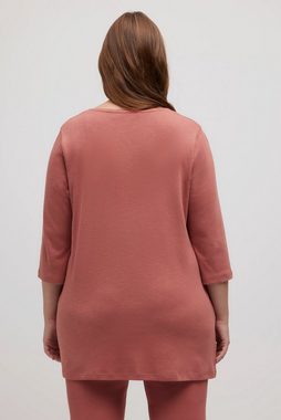Ulla Popken Longshirt Longshirt Spitze V-Ausschnitt 3/4-Arm Biobaumwolle