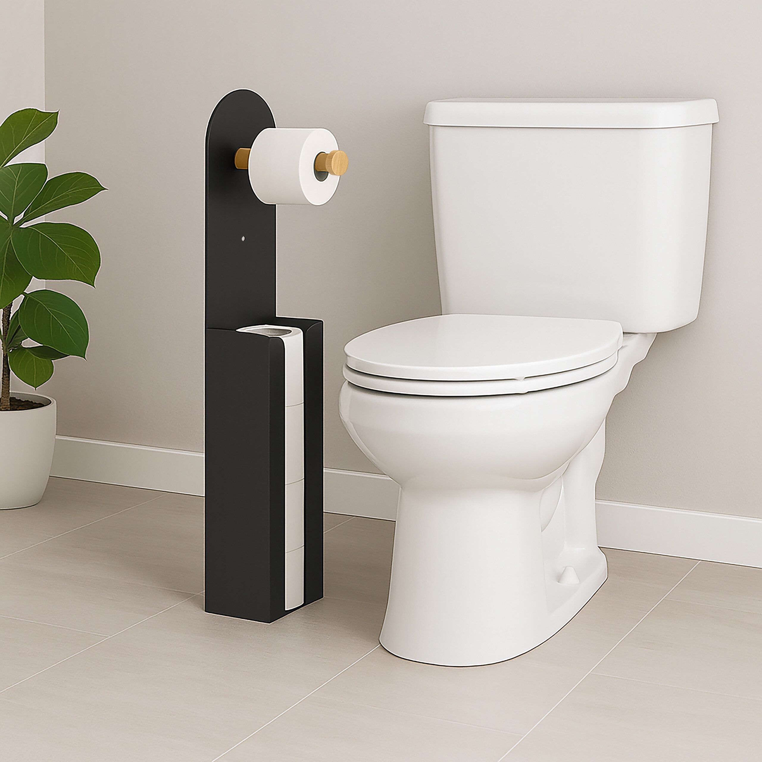 relaxdays Toiletten-Ersatzrollenhalter Toilettenpapierhalter freistehend 2 in 1 (1-St), schwarz – Bild 3 von 5