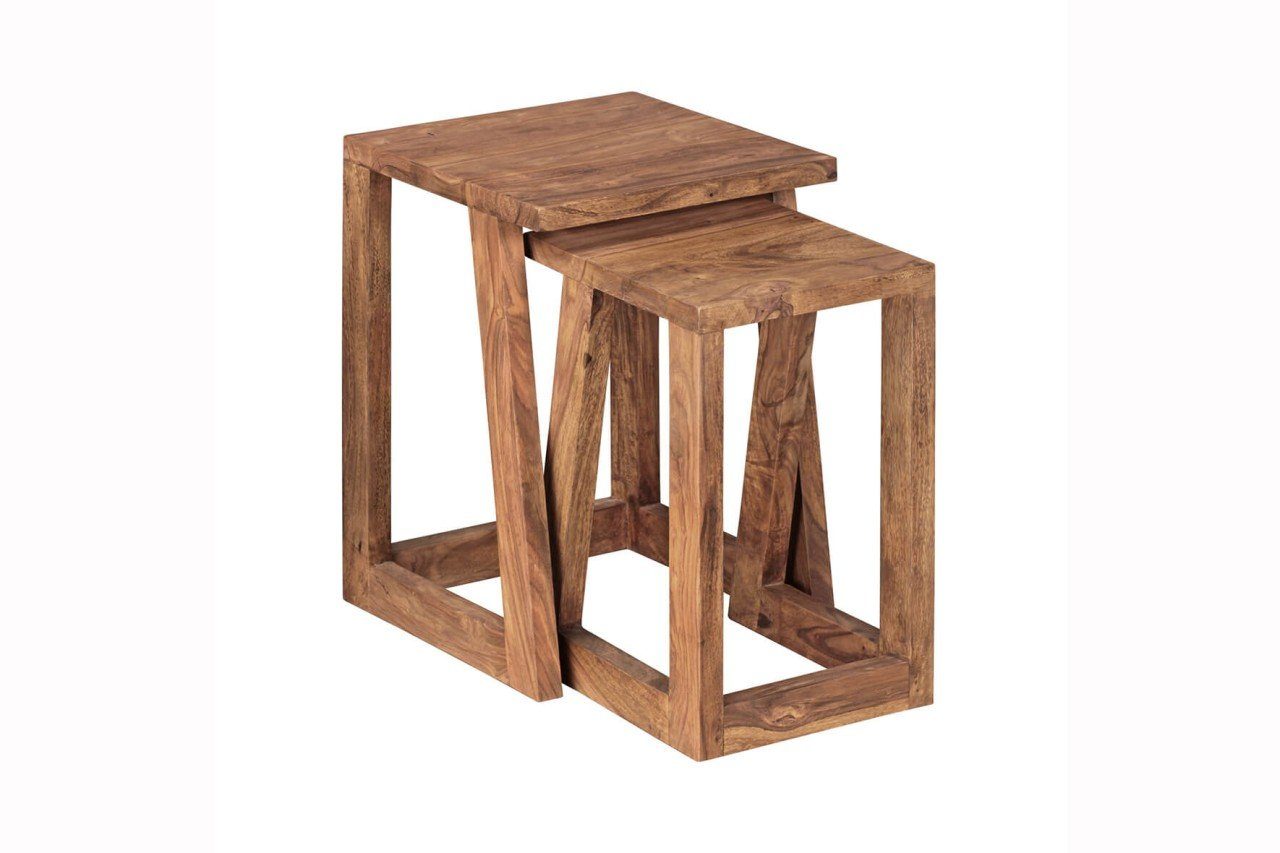 tinkaro FABIEN Braun Wohnzimmer-Tisch Beistelltisch Massivholz Sheesham
