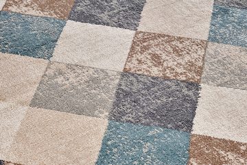Teppich SCOTCH 235x160cm beige / grau / türkis, riess-ambiente, rechteckig, Höhe: 10 mm, Wohnzimmer · Kurzflor · Landhaus-Design · Used Look · Rauten-Muster