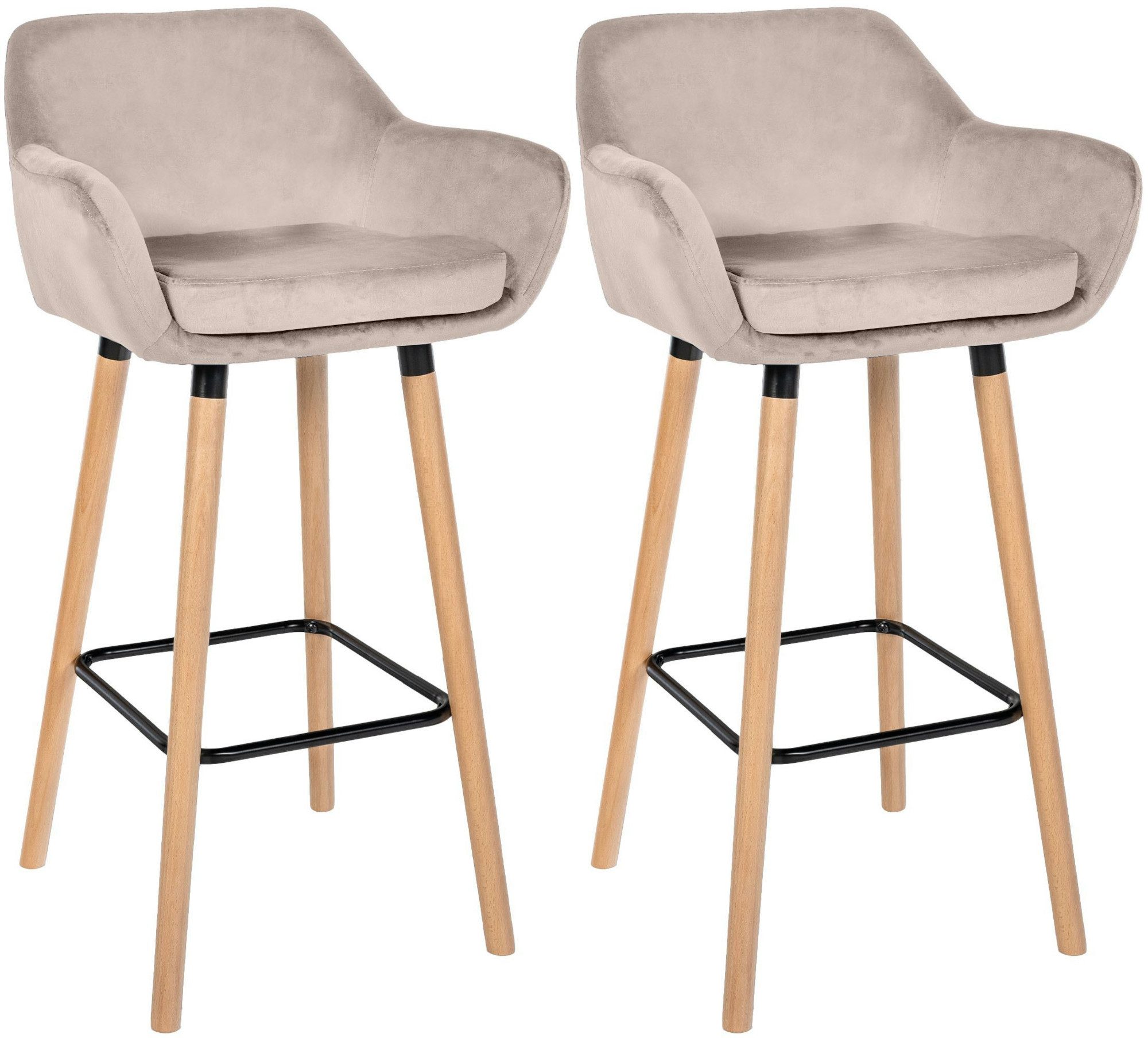 CLP Barhocker Grant (2er Set, 2 St., 2er), Samtbezug, Buchenholzgestell