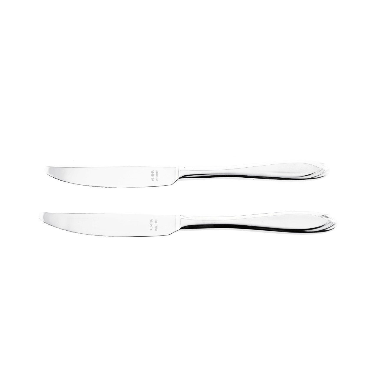 Almina Buttermesser 2 Tlg. Menümesser-Set aus Chrom-Edelstahl 18/10 Silber mit Design (2 Stück)