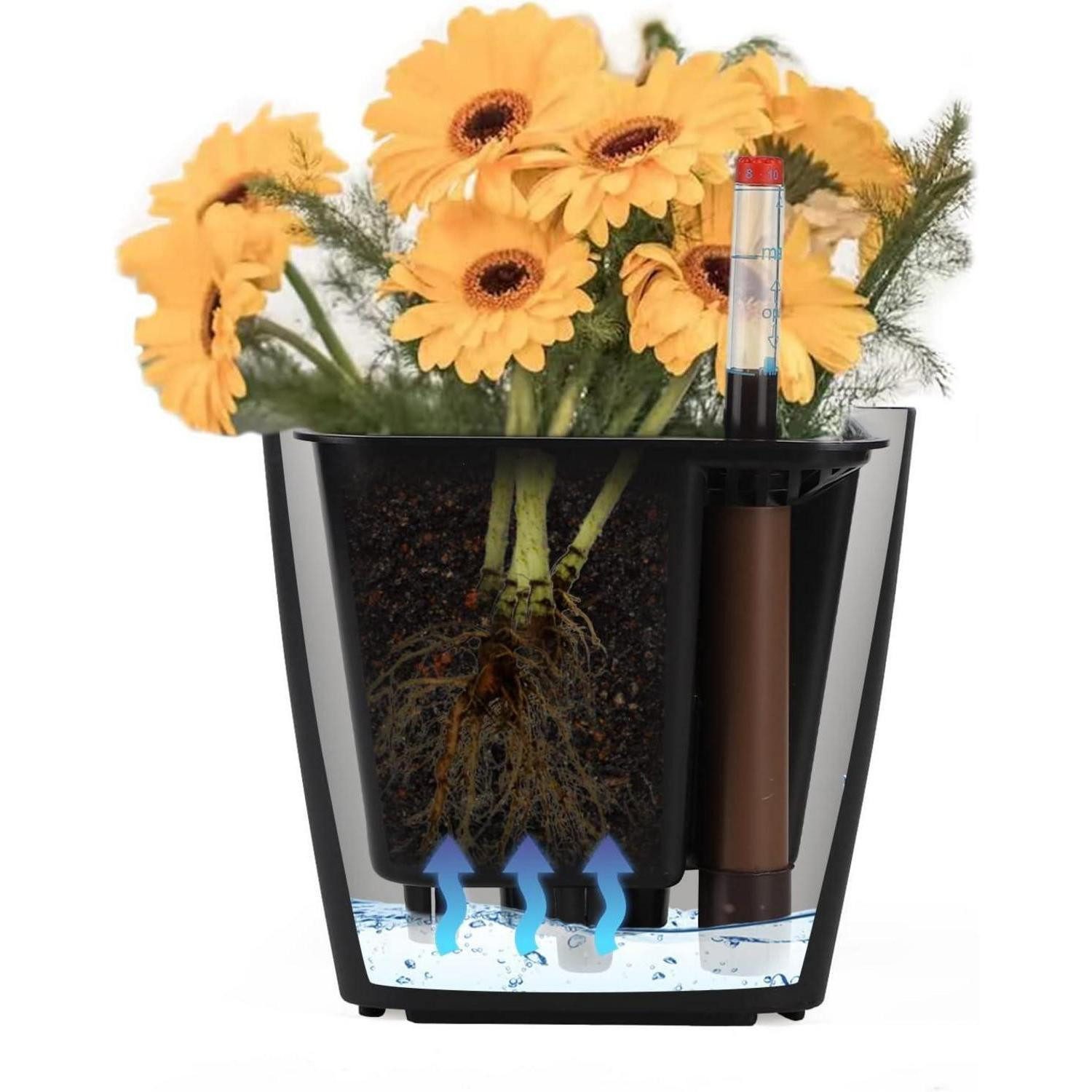 LuxusKollektion Kräutertopf Selbstbewässerungstopf für Kräuter 13,7x13,5 cm Schwarz