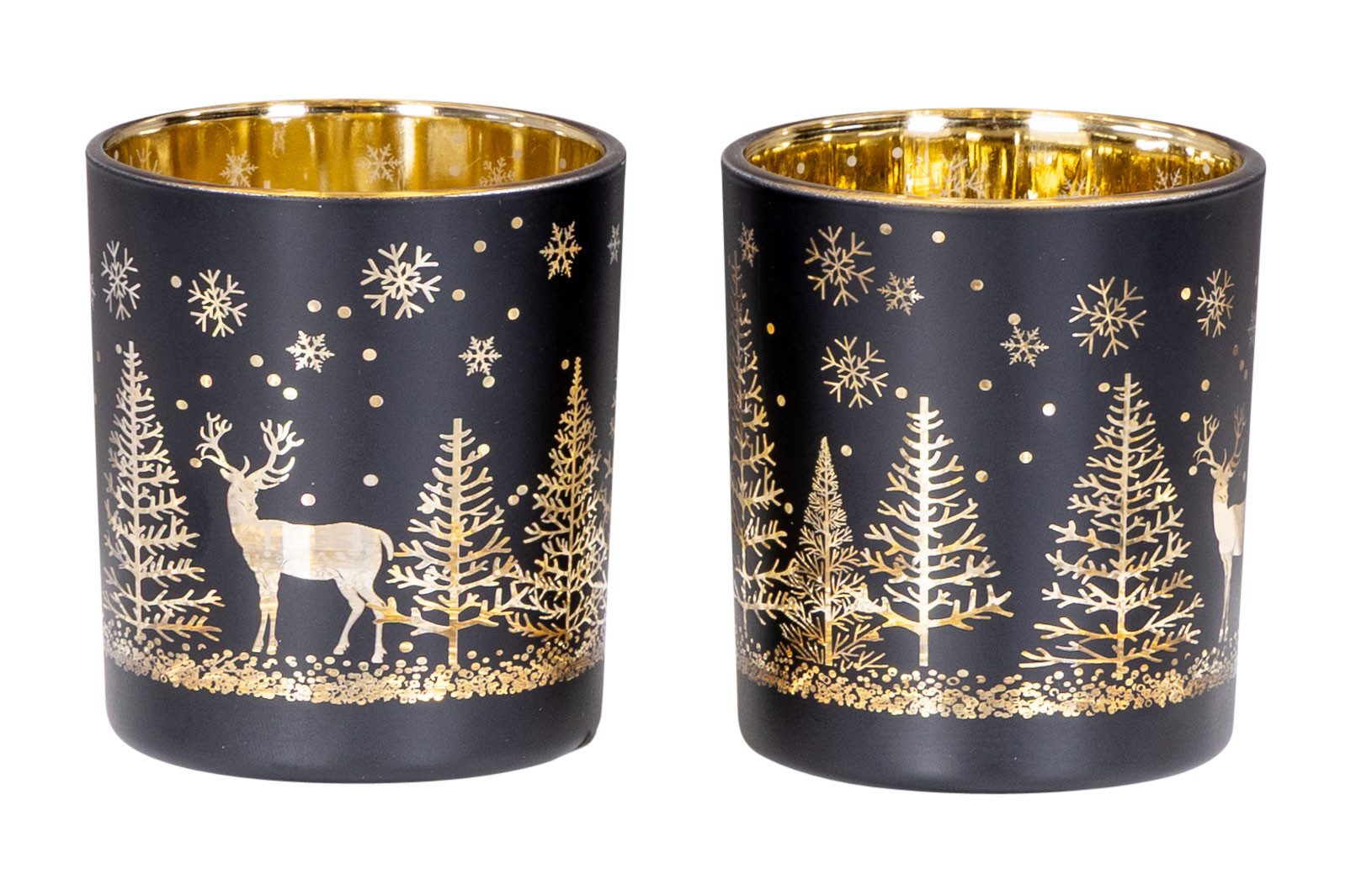 Levandeo® Teelichthalter, 2er Set Teelichthalter Schwarz Gold Winter Landsc günstig online kaufen