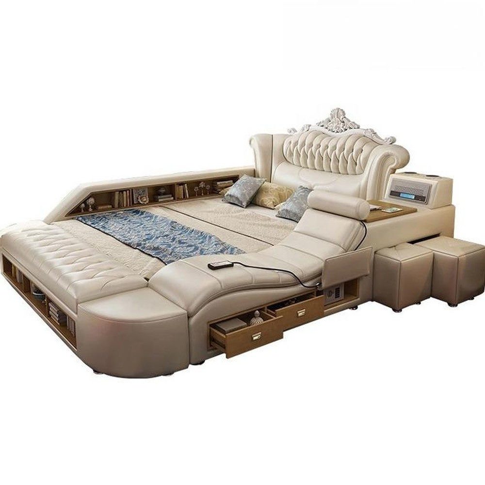 Xlmoebel Multimediabett Beigefarbenes Multifunktionsbett im modernen Stil aus Holz (2-tlg), Made in Europa