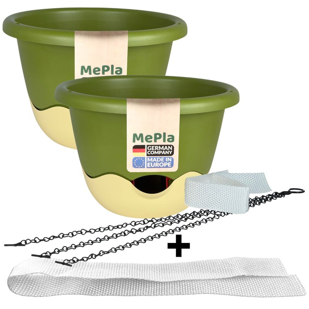Heimwerkercenter Blumentopf MePla - 2 x Ampel Mareta ø25 Grün/Elfenbein + 1 x Ersatzband