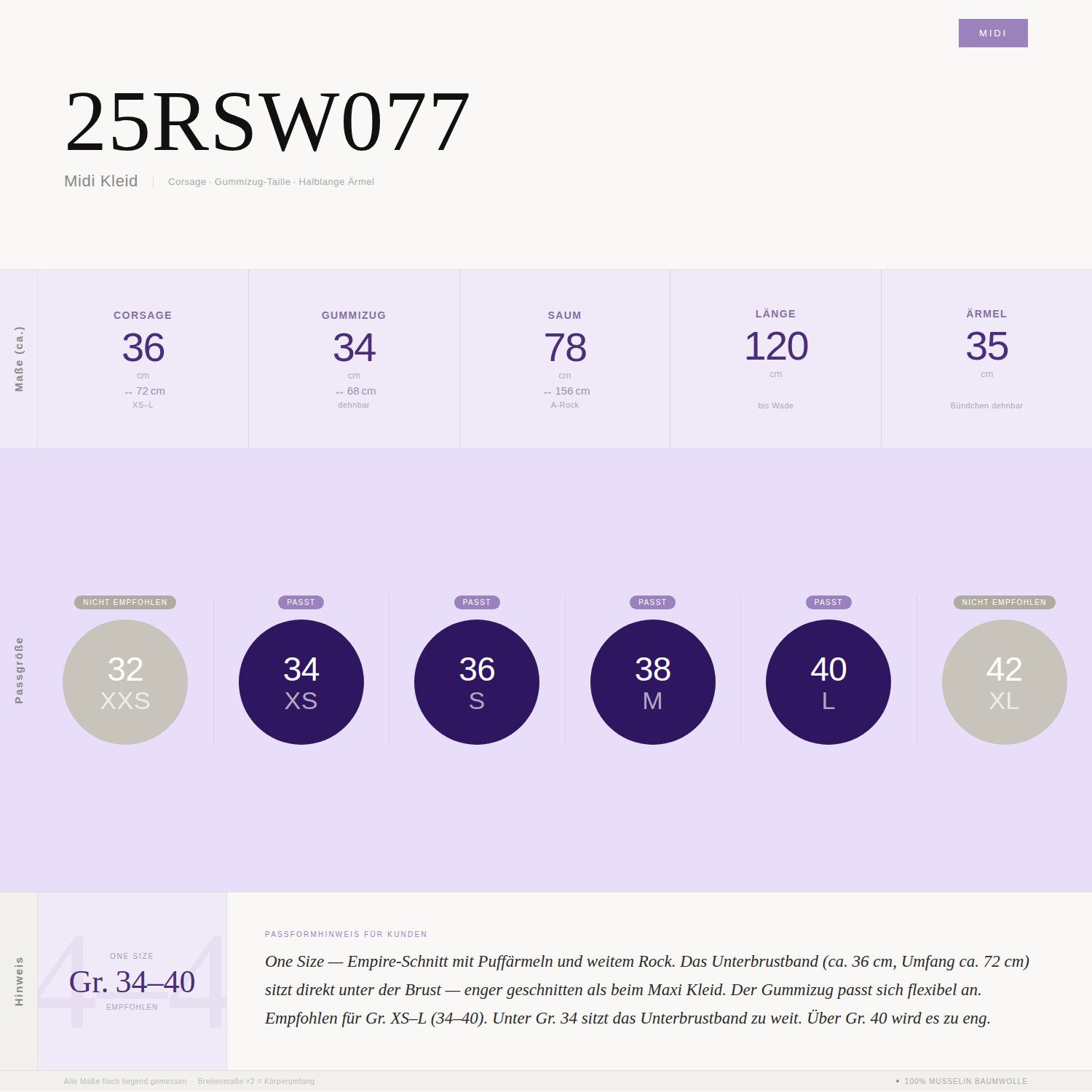 Reichstadt Sommerkleid Damen Musselin 25RSW077 Feminine Puffärmel und Rückenschleife