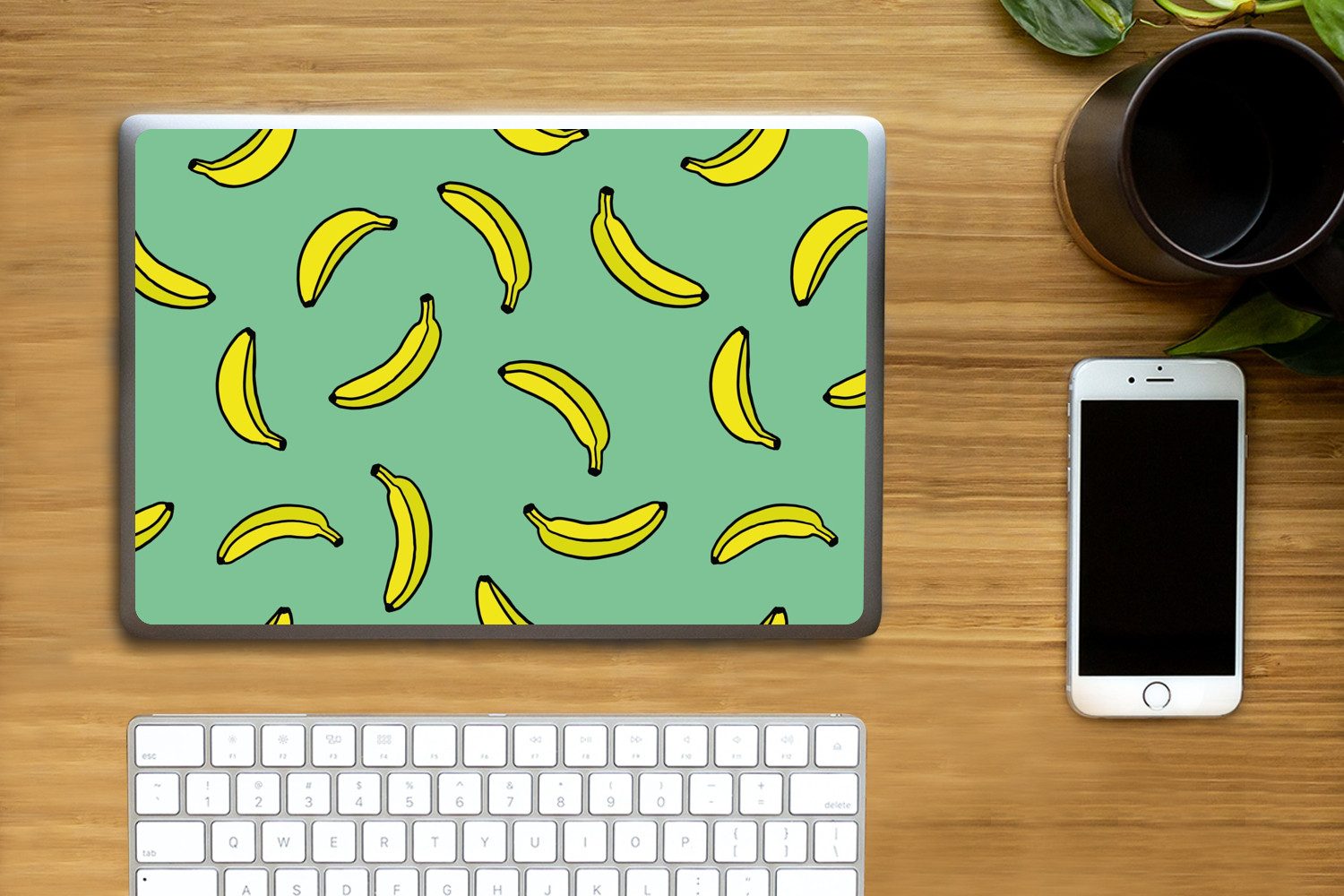 Thumbnail - MuchoWow Laptop-Aufkleber Bananen - Gelb - Grün - Druck, (1tlg), Laptop Folien Cover, Aufkleber, Sticker, Schutz vor Kra...