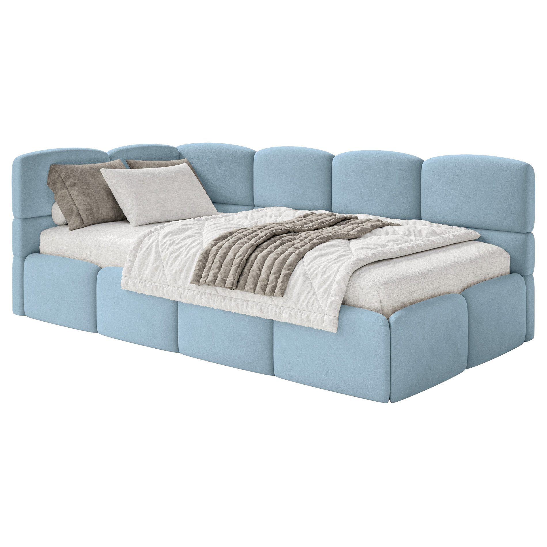 Selsey Jugendbett CLOUDY, mit Eck-Kopfteil, Lattenrost, Bettkasten und Easy-Clean-Samt, 120 cm