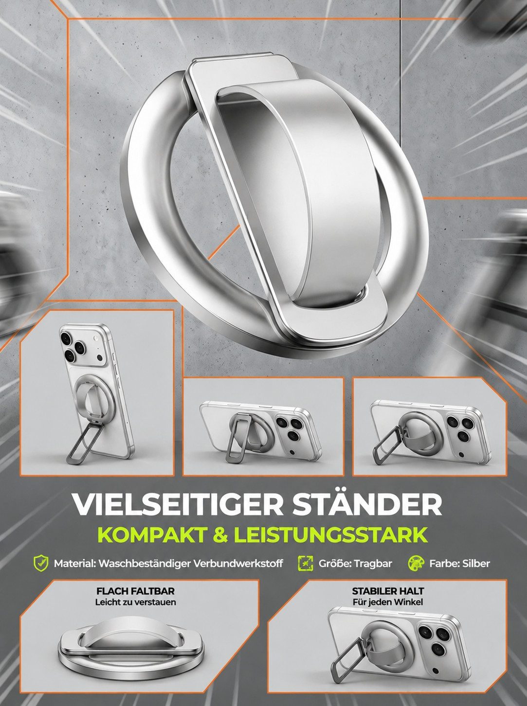 VEKROBOT Handy-Halterung Magnetische Handyhalterung mit Standfunktion Silikonring starkem Halt, (Packung, 1-tlg., Leichtes Design – ideal für unterwegs, Ultradü – Bild 4 von 5