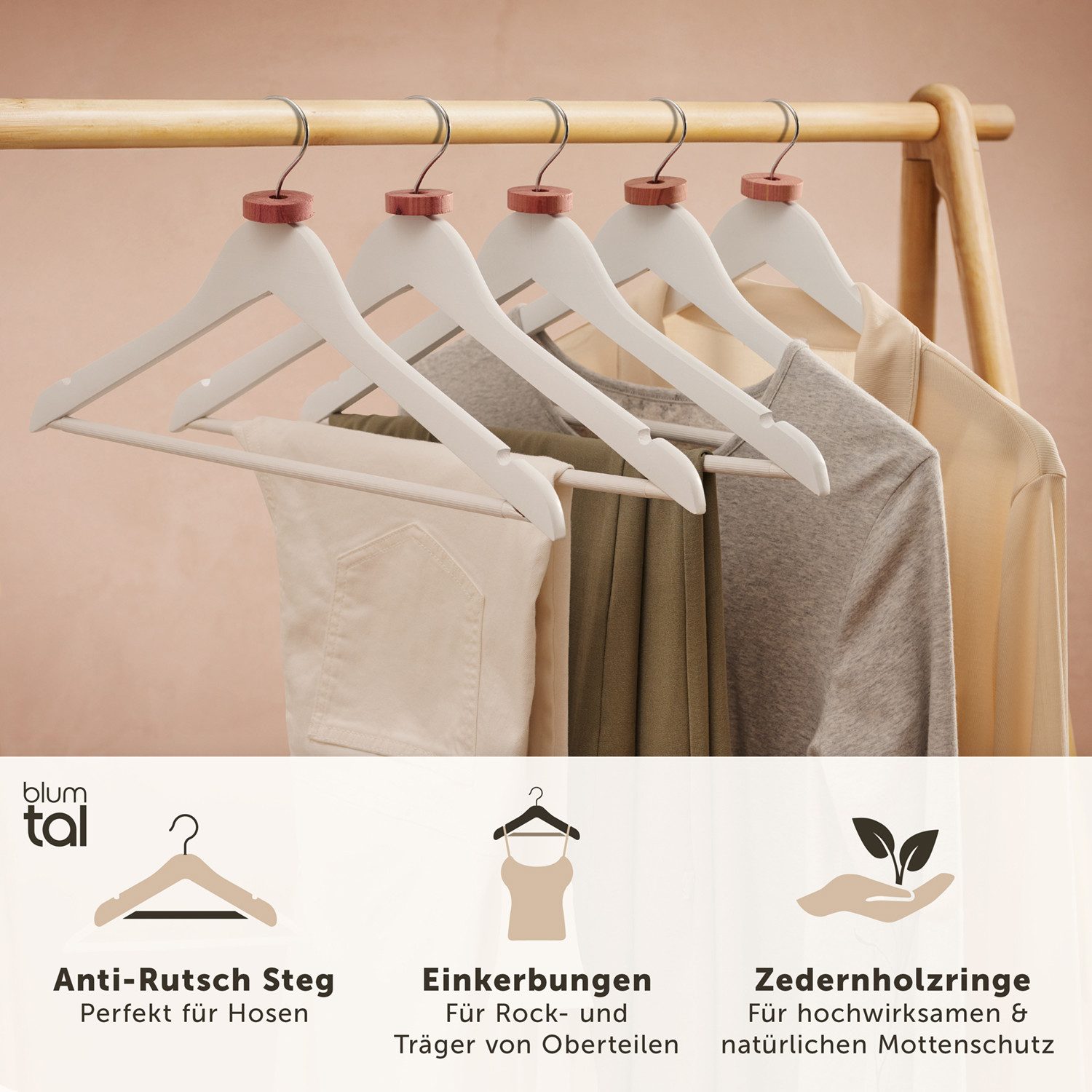 Blumtal Kleiderbügel Kleiderbügel Holz mit 360° drehbarem Metallhaken, (50- günstig online kaufen