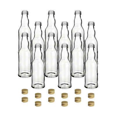 gouveo Trinkflasche Glasflaschen 200 ml Kropfhals mit Schraub-Deckel - Kleine Flasche 0,2l, 12er Set, goldfarben