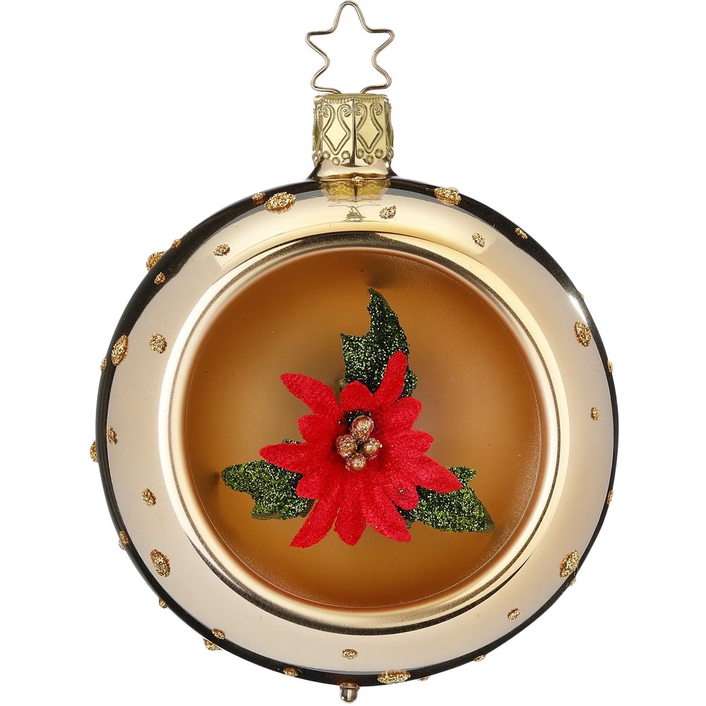 INGE-GLAS® Christbaumschmuck Reflexkugel Weihnachtstern Ø8cm brokatgold (1-tlg), mundgeblasen, handbemalt