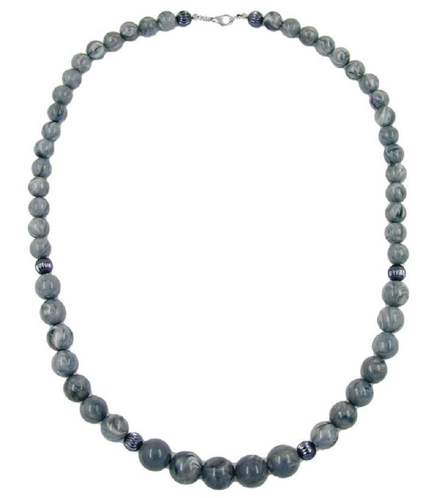 Collier Kette Kunststoffperlen verlaufend grau-marmoriert glänzend 60 cm