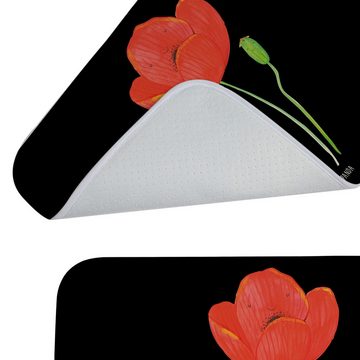 Badematte Blume Mohnblume - Schwarz - Geschenk, Sommer Deko, Frühlings Deko, Mo Mr. & Mrs. Panda, Höhe 1 mm, 100% Polyester, rechteckig, Einzigartiges Design