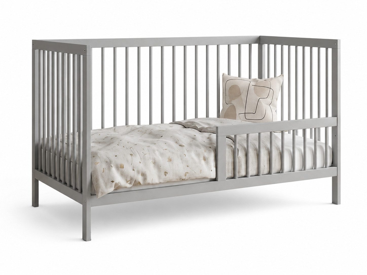 Kids Collective Babybett Kinderbett Gitterbett Baby Bett mit Rausfallschutz 60x120 70x140, stabiles Buchenholz, made in Europe 60x120 cm Grau