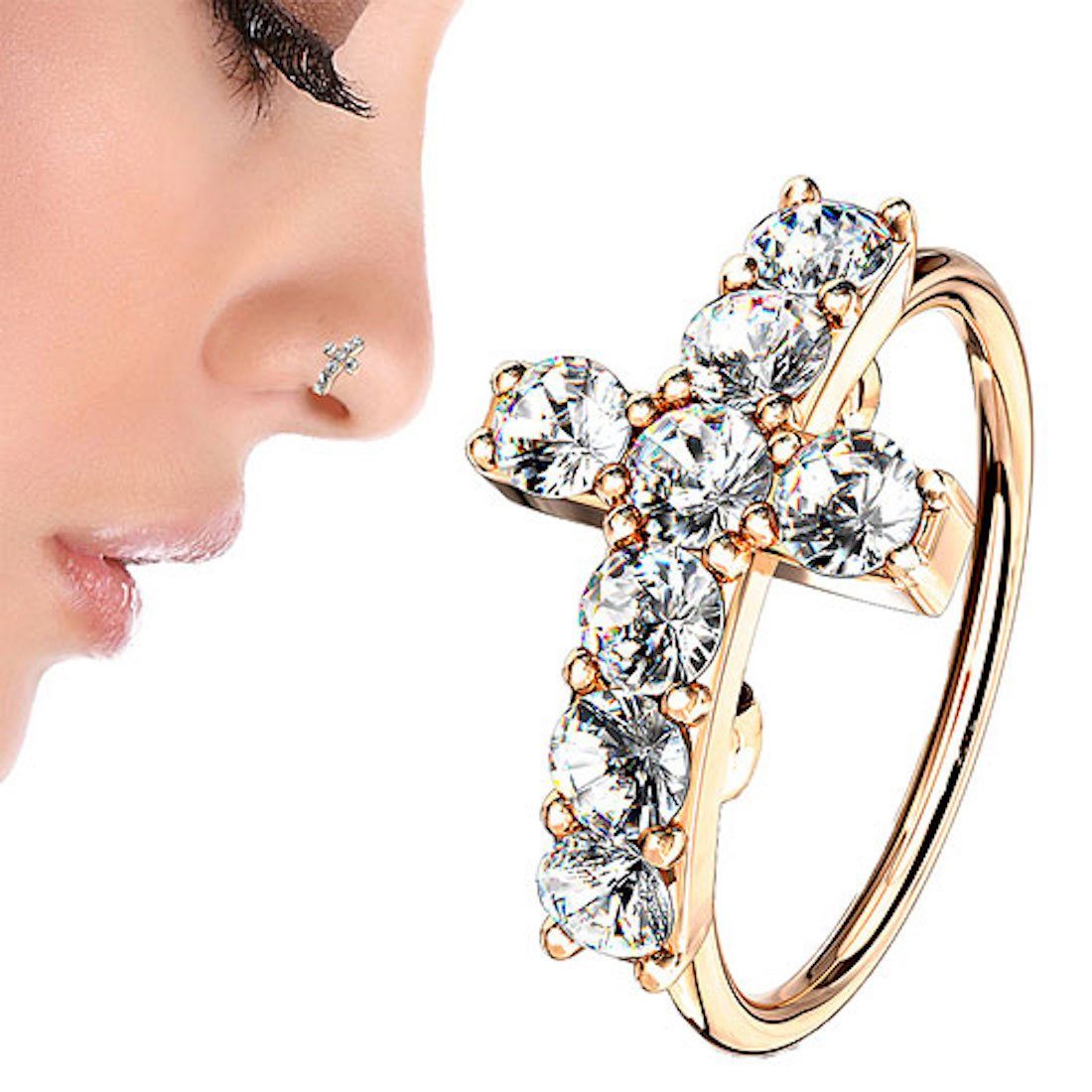 Taffstyle Nasenpiercing Piercing Biegbar Kreuz mit Kristall, filigrane Zirk günstig online kaufen