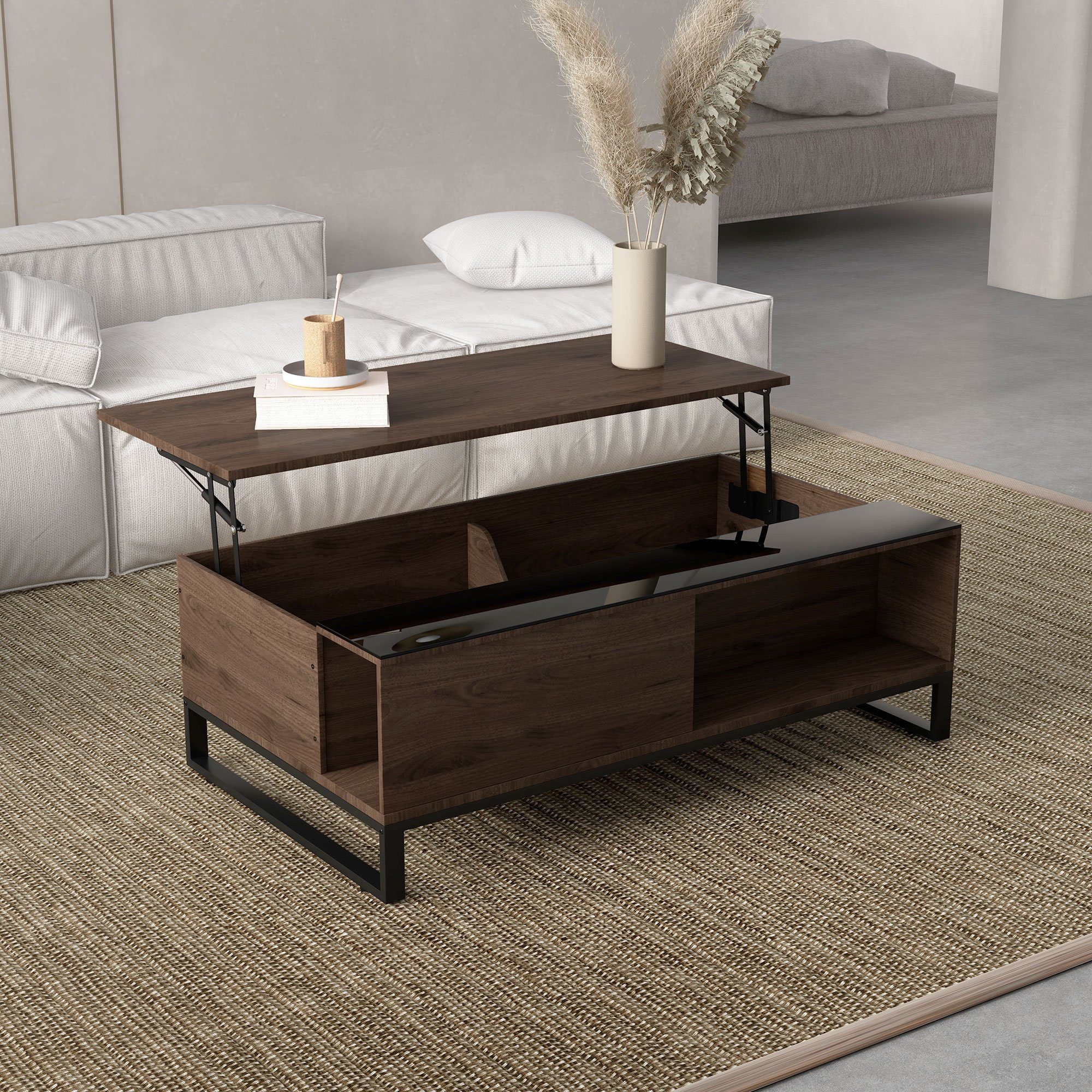 HOMCOM Couchtisch Sofatisch mit Hebefunktion, Stauraum günstig online kaufen