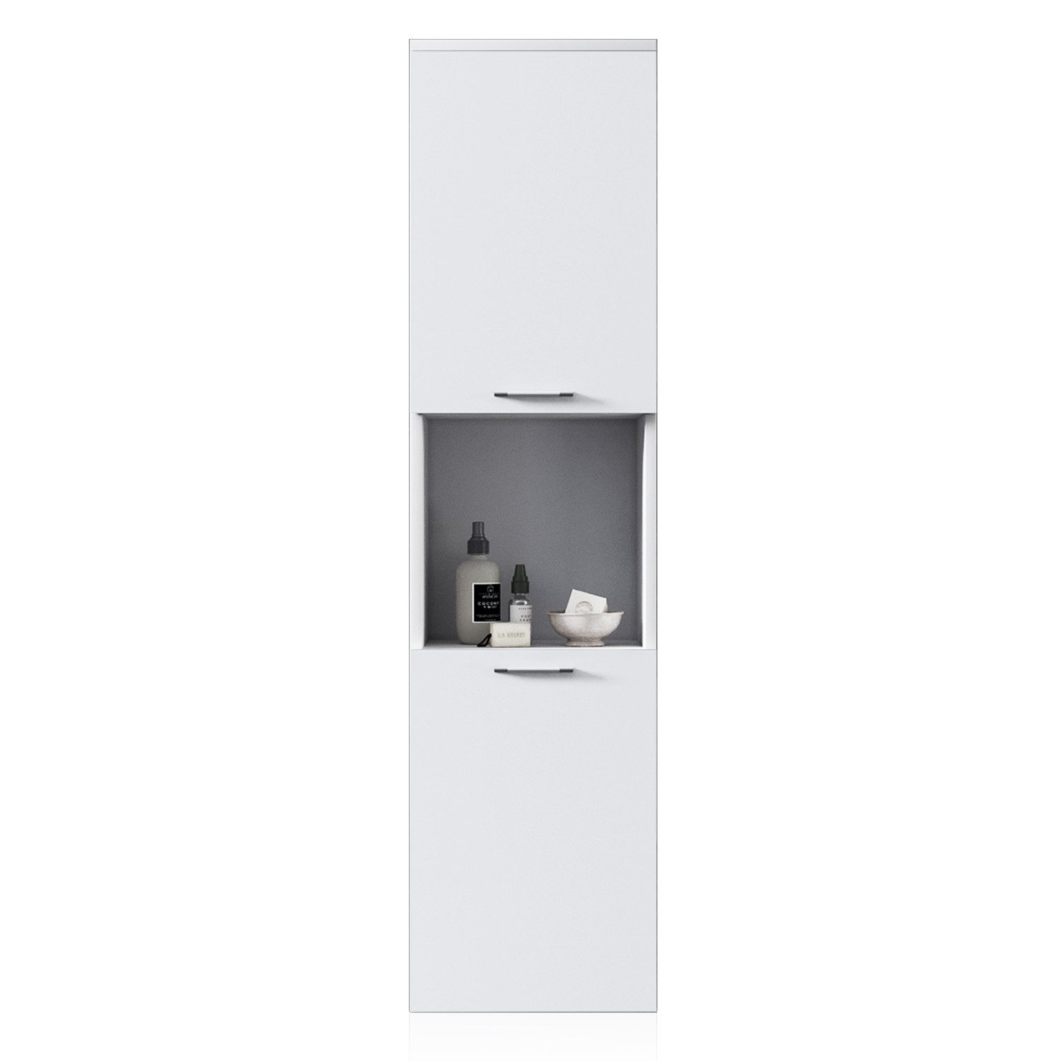 SONNI Hochschrank Badezimmerschrank Hochschrank Bad Badezimmermöbel Badschrank schmal Hochglanz Grau/Weiss 30cm breit hängend