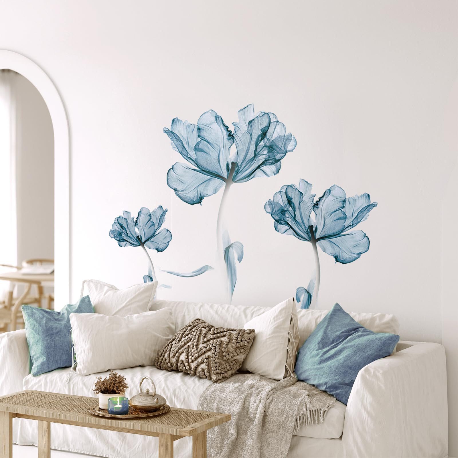 MOPUEA Wandtattoo Wandsticker 110*80cm Dekorative Wandaufkleber, Blaues Lotus-Muster (Set, Vielseitige Einsatzmöglichkeiten für jedes Zuhause), Großflächiges Design für beeindruckende Wirkung
