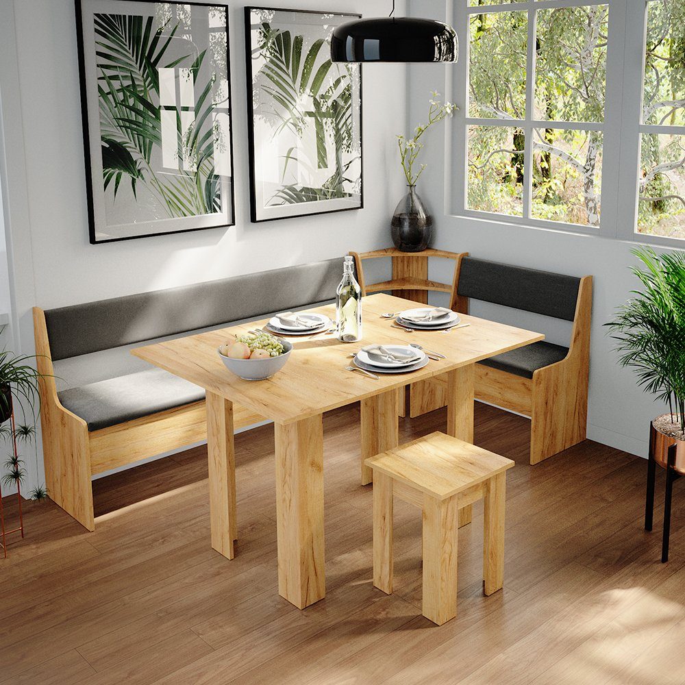 Vicco Sitzgruppe Roman, Goldkraft Eiche/Anthrazit, 210 x 120 cm mit Tisch, (Set, 5-tlg., 5-er Set), bequeme Polsterung