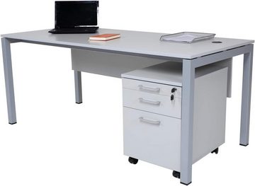 Furni24 Schreibtisch Schreibtisch Set Tetra, 180 cm, grau Dekor/silber, inkl. 3 Artikel