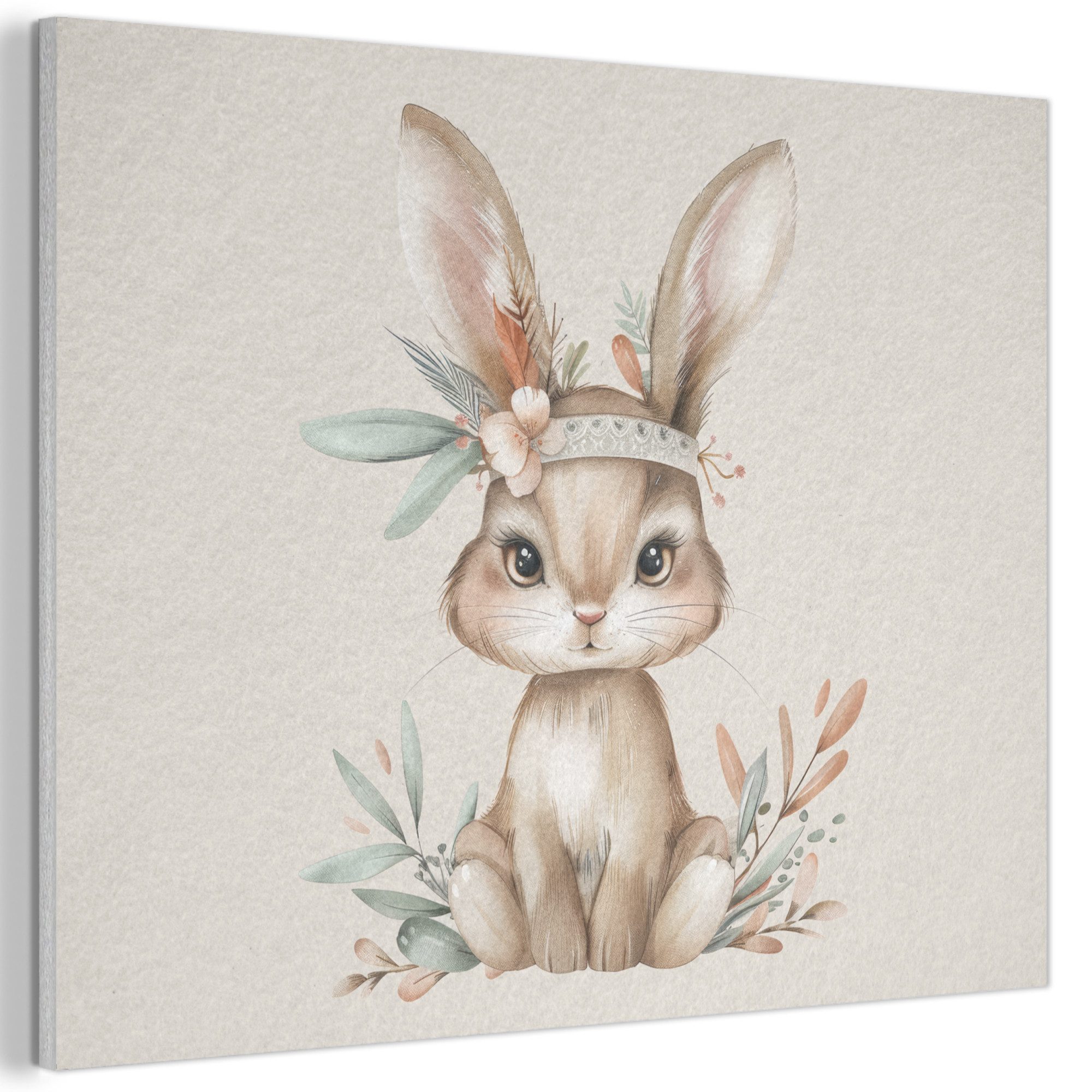 MuchoWow Gemälde Hase - Tier - Bohème - Pastellfarben, Fotodruck (1 St), Akustikpaneele PET-Filz, Akustikbild, Schalldämmung, Deko 40x30 cm