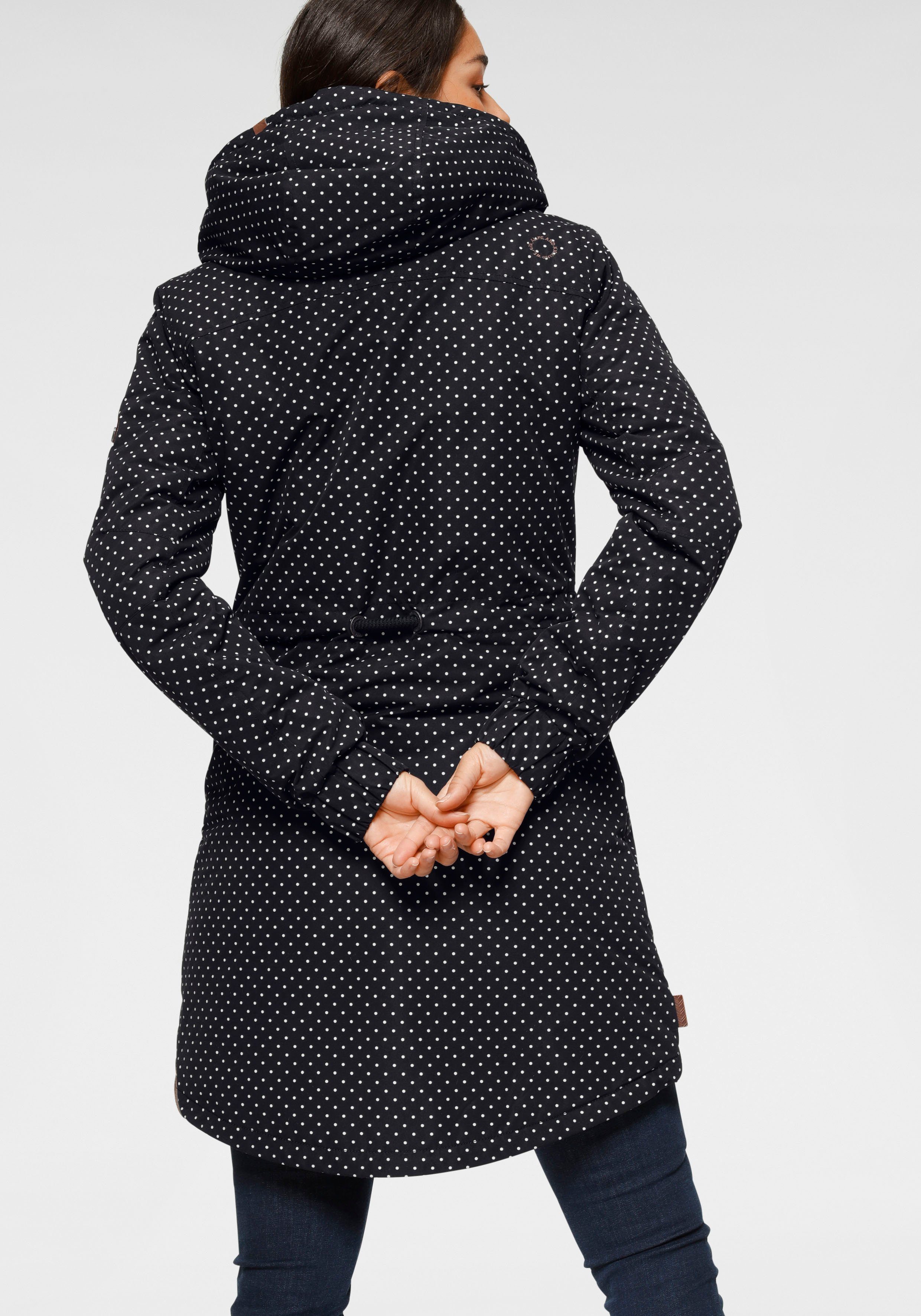 & mit Outdoorjacke großen Kickin Alife black-dots CharlotteAK Piping Pattentaschen Parka langer