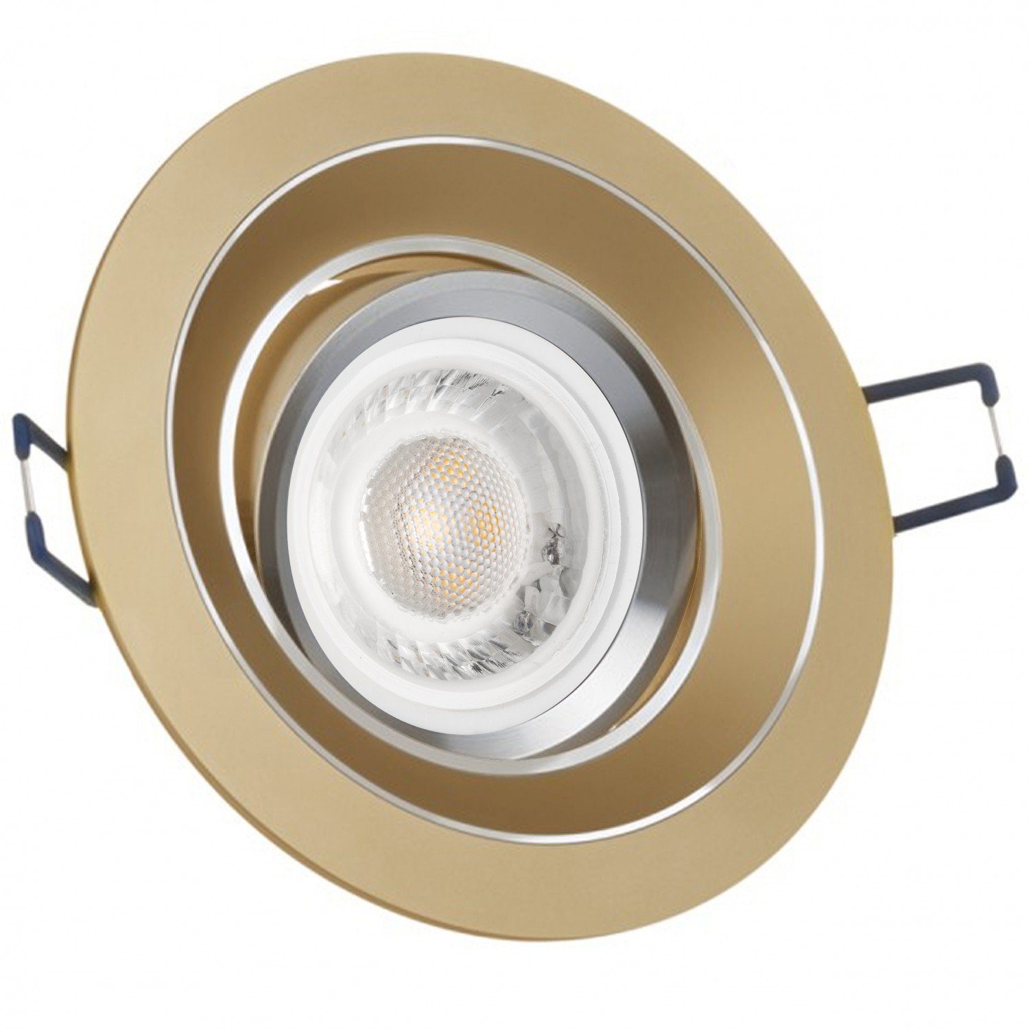 LEDANDO LED Einbaustrahler LED Einbaustrahler Set extra flach in gold / messing mit 5W Leuchtmitt | Strahler