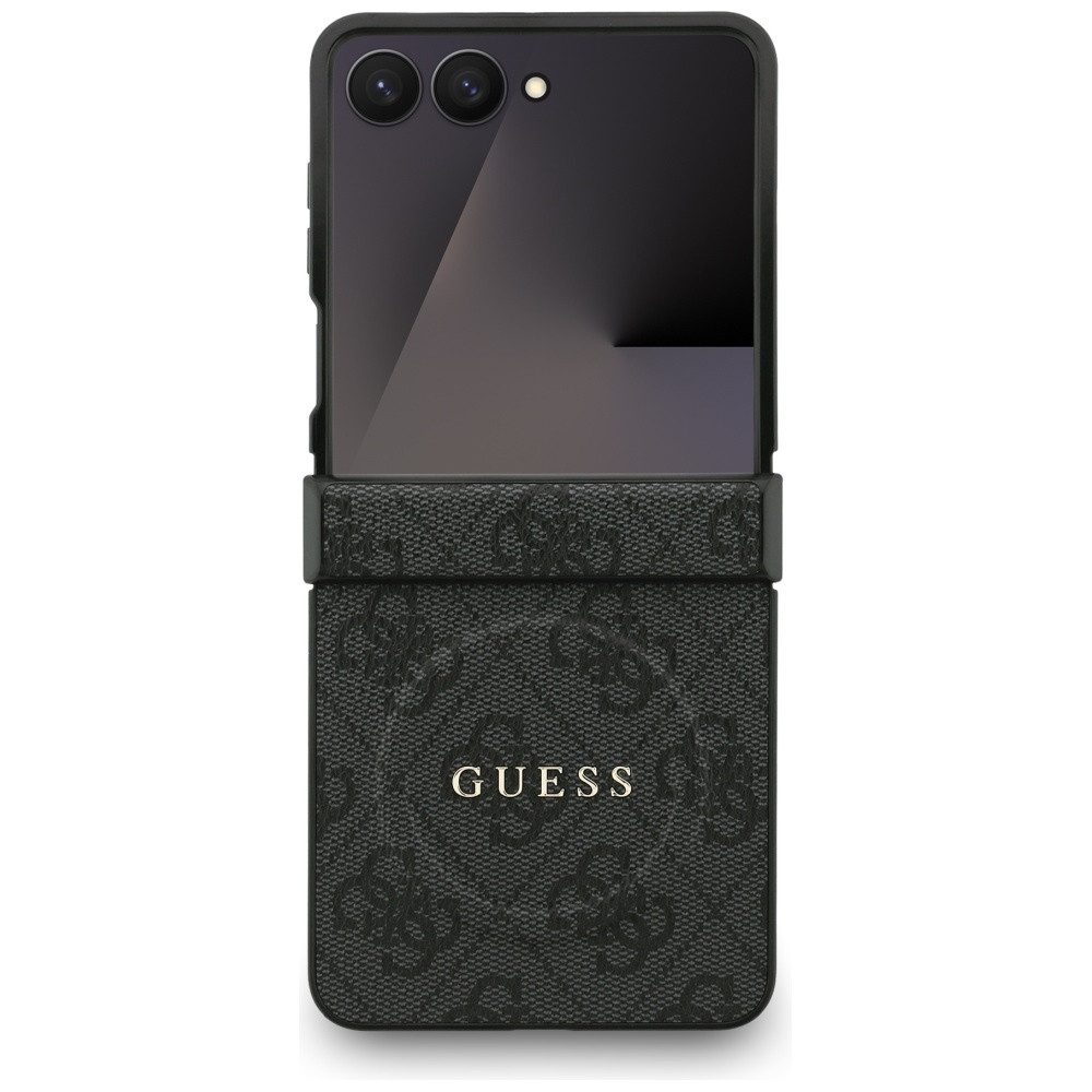 Guess Handyhülle Galaxy Z Flip7 MagSafe Muster Kunstleder grau Logo goldfarben 6,9 Zoll, Kantenschutz – Bild 2 von 5