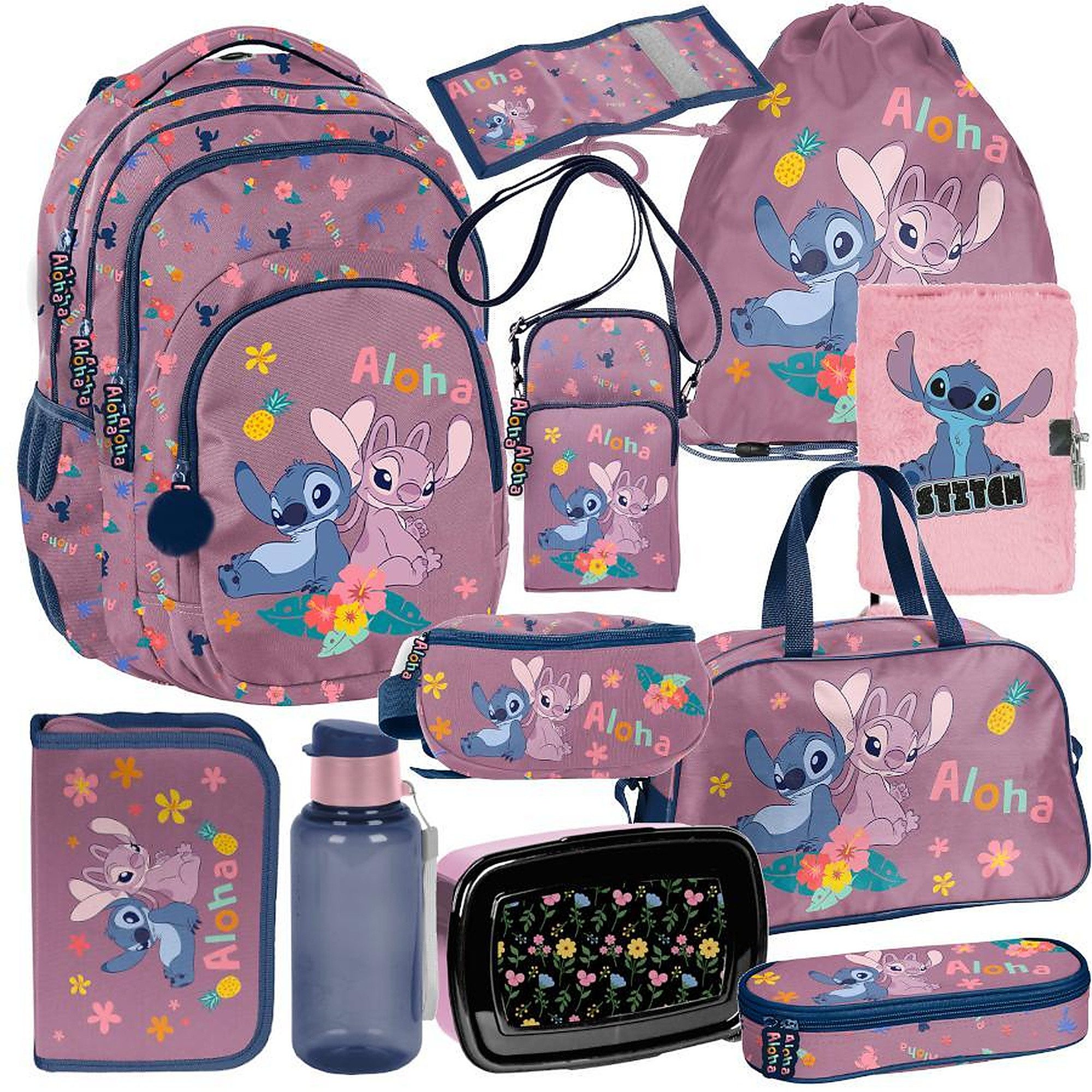 PASO Schulrucksack Mega Schulset XXL - Lilo & Stitch Disney (Schulset, 11-tlg), Schulranzen-Set Für Jungen & Mädchen Klasse 1–4