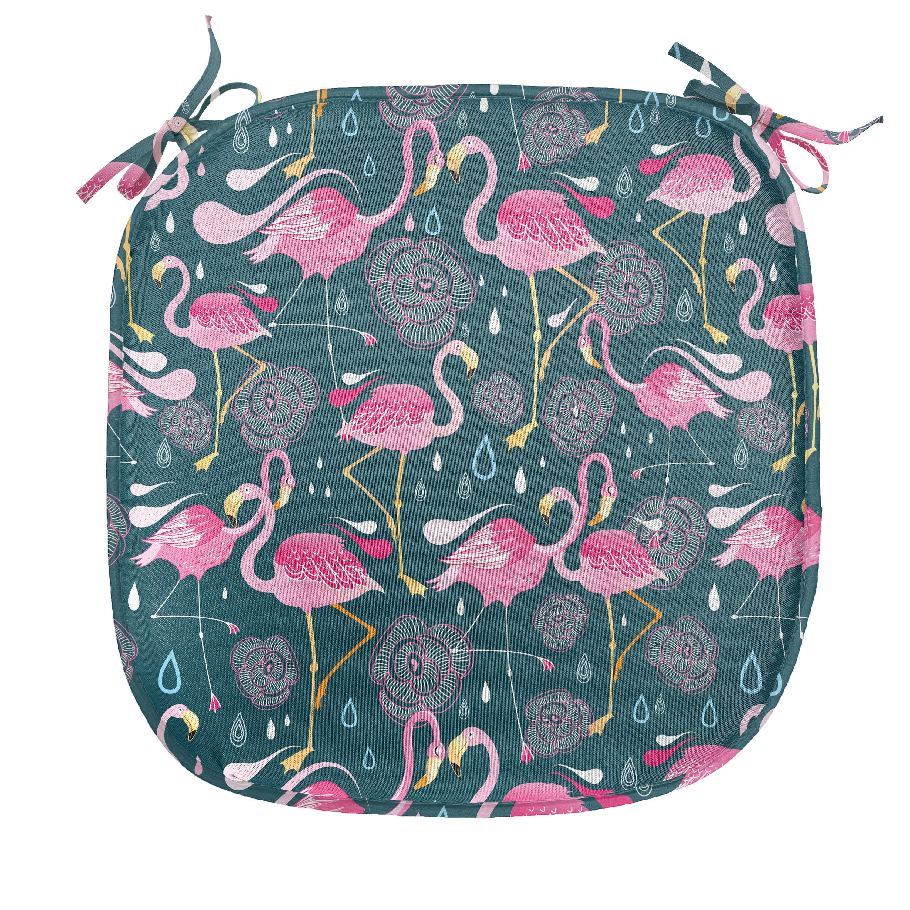 Abakuhaus Stuhlkissen Dekoratives wasserfestes Kissen mit Riemen für Küchensitze, Flamingos Exotischer Vogel-Muster