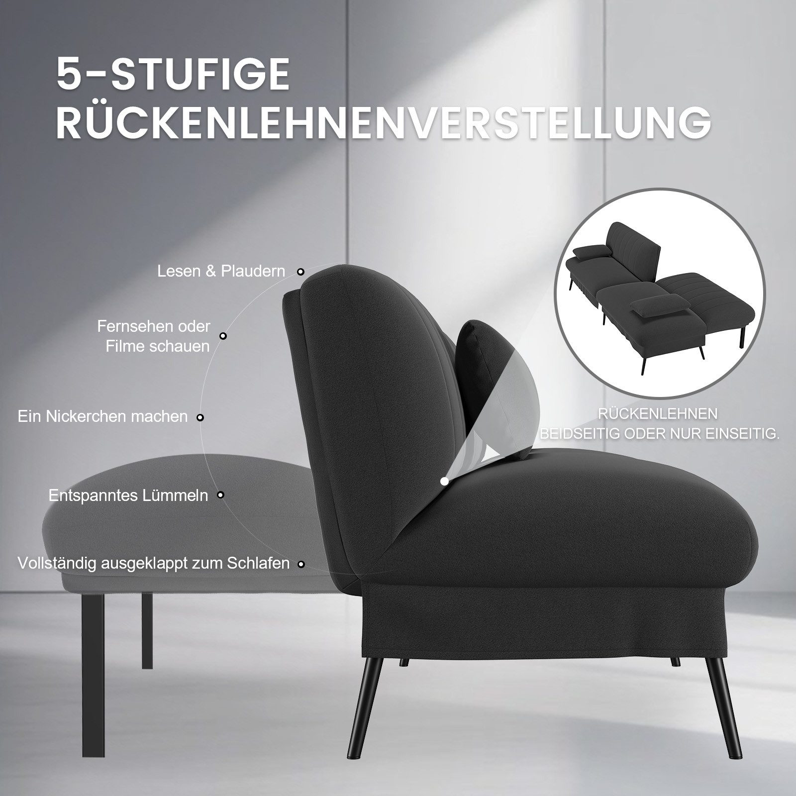 COMHOMA Schlafsofa Klappbares Schlafsofa 2-in-1 Couch, Multifunktionales Sofa, mit Großer Liegefläche, Platzsparendes Bettsofa