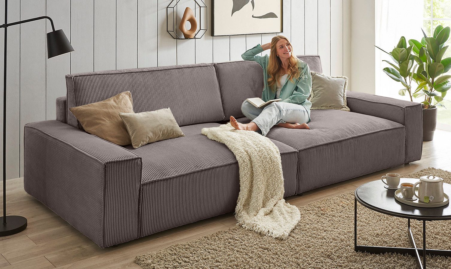 OTTO home Big-Sofa NEU: SHERWOOD XXL, Big-Sofa (316cm), extra tiefe Sitzfläche 95 cm, bequemer Sitzkomfort, Cord u. Leinenoptik, Kedernaht
