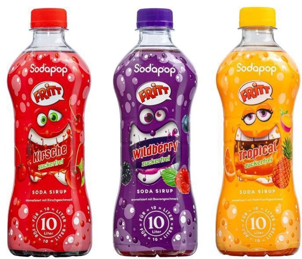 Sodapop Getränke-Sirup FRITT 3er Set, 3 x 0,5 l, 500 ml, (Set, 1x FRITT Kirsche, 1x FRITT Wildberry und 1x FRITT Tropical), zuckerfrei, Immer verdünnen!