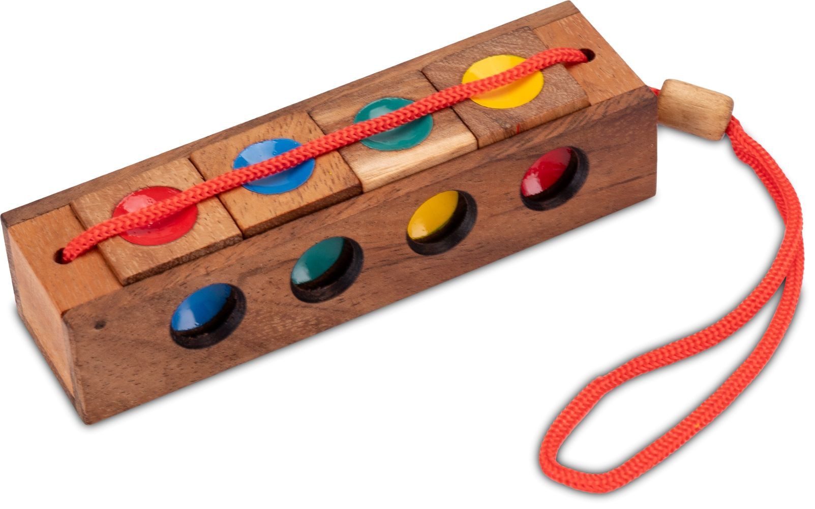 LOGOPLAY Spiel Die Verrückten Vier, Gesellschaftsspiel, Die Verrückten Vier Knobelspiel aus Holz 4 Würfel, 3 Spielvarianten