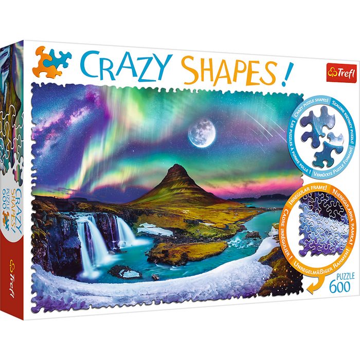Trefl Puzzle 11114 Crazy Shapes Polarlicht über Iceland Puzzle 600 Puzzleteile Made in Europe