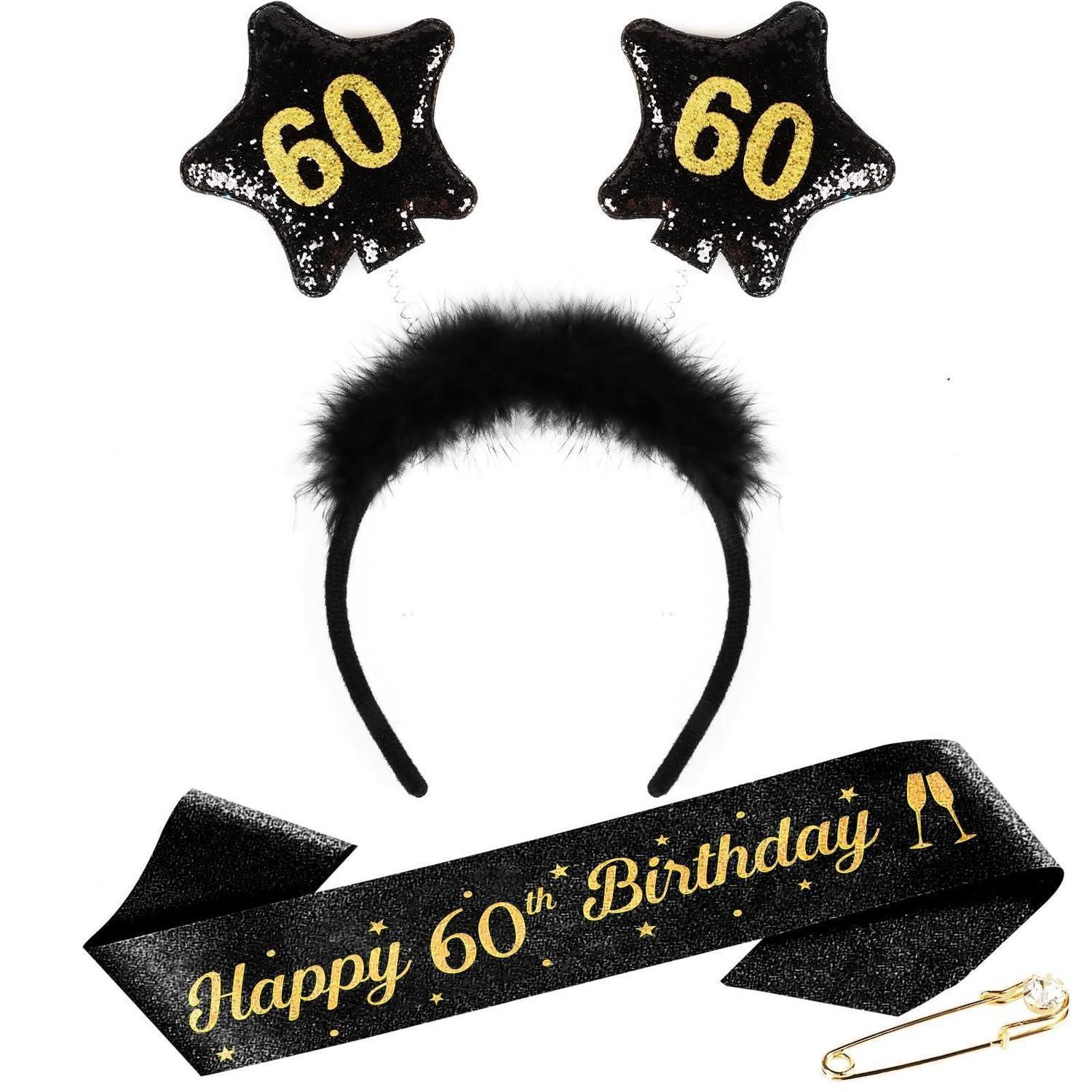 LuxusKollektion Deko-Schriftzug 60. Geburtstag Kopfschmuck Gürtel Set Damen Herren Schwarzgold (1 St)