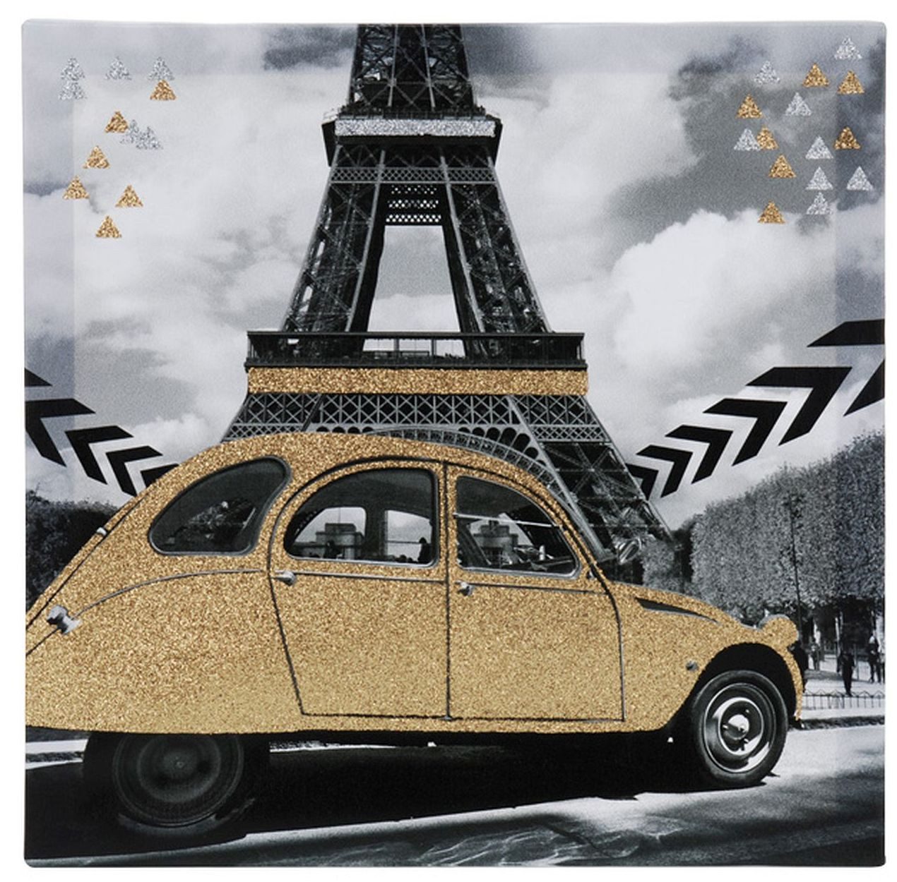 Koopman Wandbild Bild mit Gold und Silberglitzer 39 x 39cm 4 Motive wählbar, Ente (Citroen)