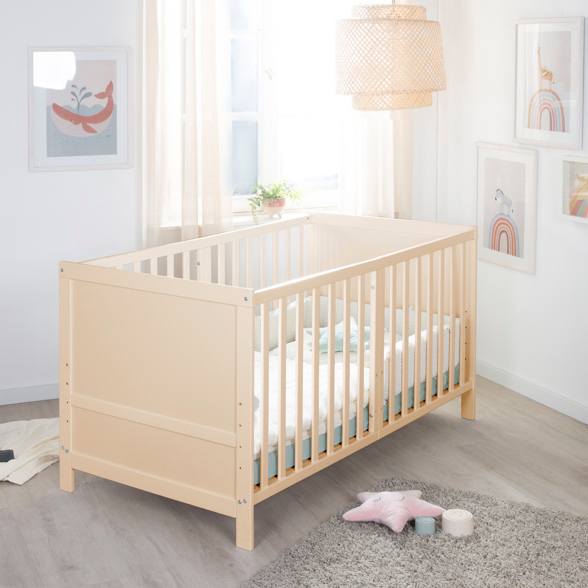 roba® Babybett EASY SLEEP 70 x 140 cm - umbaubar zum Juniorbett - Gitterbett Baby, 3 Schlupfsprossen, 3-fach höhenverstellbar