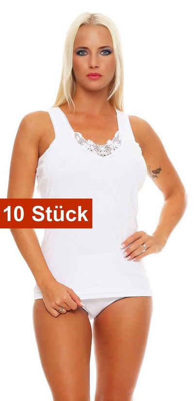 Cocain underwear Unterhemd Damen-Unterhemden weiss mit feiner Spitze (Packung, 10-St., Mehrfachpackung) kochfest - Trockner geeignet
