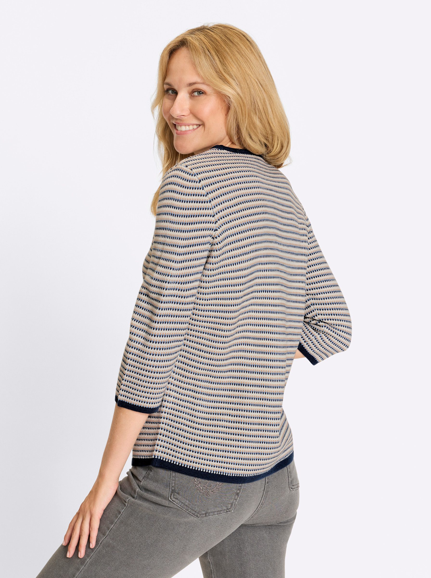 Sieh an! Strickpullover Jacquard-Pullover 3/4-Arm Jacquard günstig online kaufen