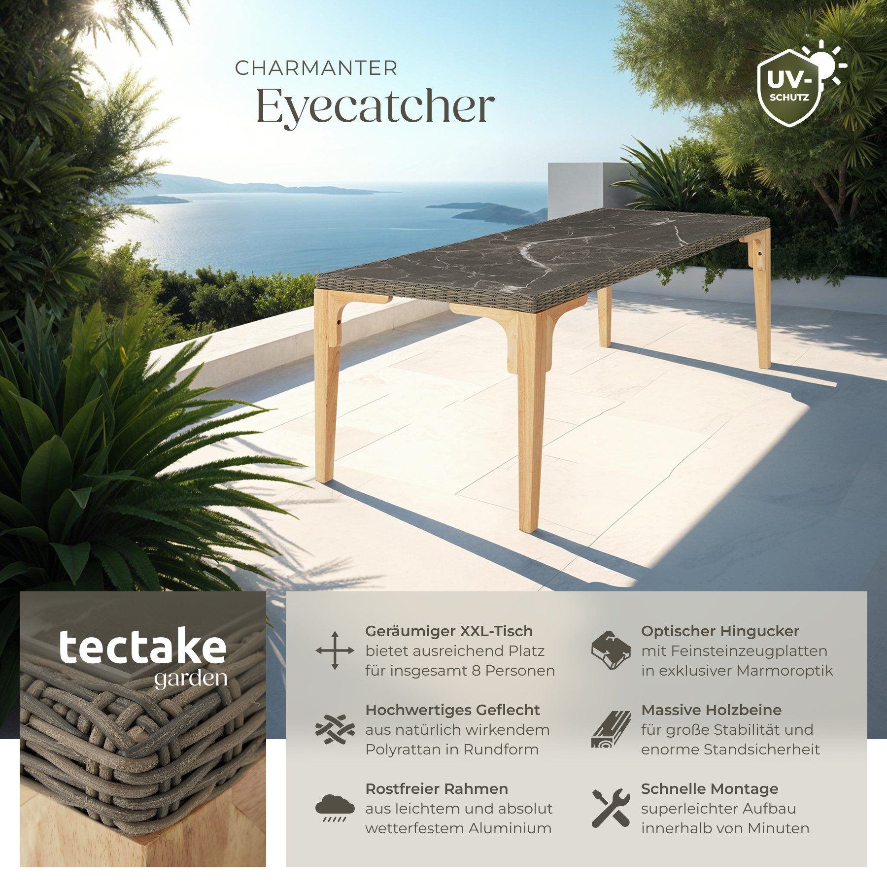tectake Gartentisch Rattan Tisch (1-St., 1 günstig online kaufen