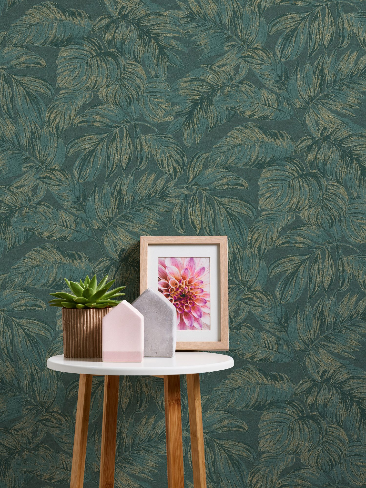 A.S. Création Vliestapete Casual Living florale Tapete Mustertapete Blätter Blattmuster, strukturiert, matt, (1 St), Vliestapete Blättertapete für Schlafzimmer Küche Wohnzimmer Floral
