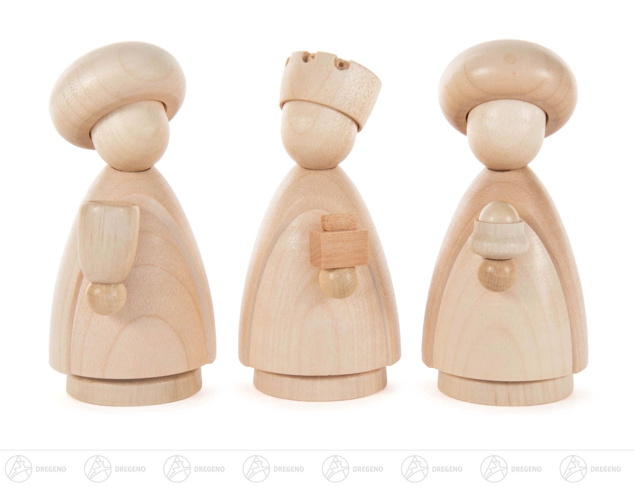 Dregeno Erzgebirge Krippe Krippen und Zubehör Heilige 3 Könige, modern natur Höhe ca 9 cm