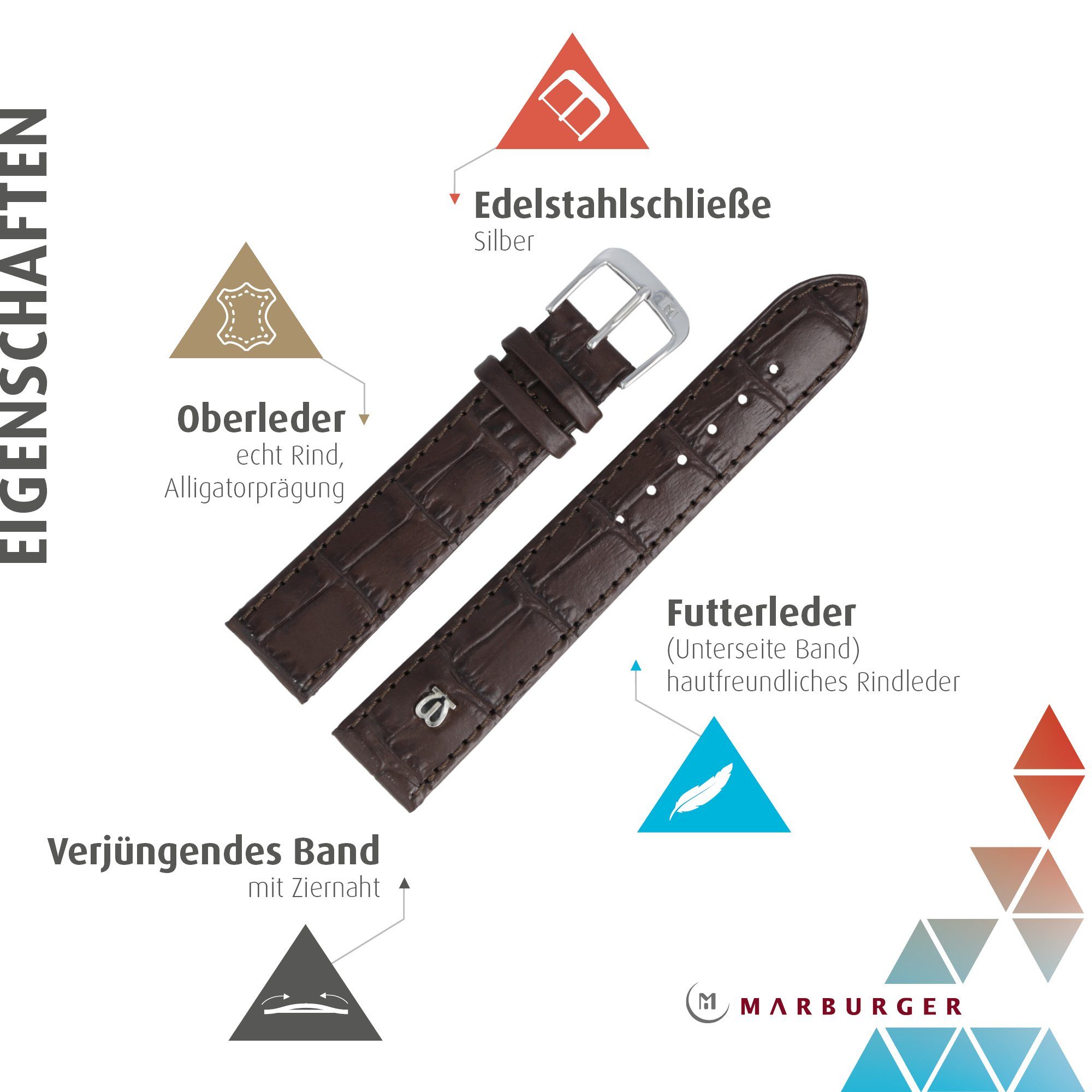 MARBURGER Uhrenarmband 12mm Leder Alligator Prägung günstig online kaufen