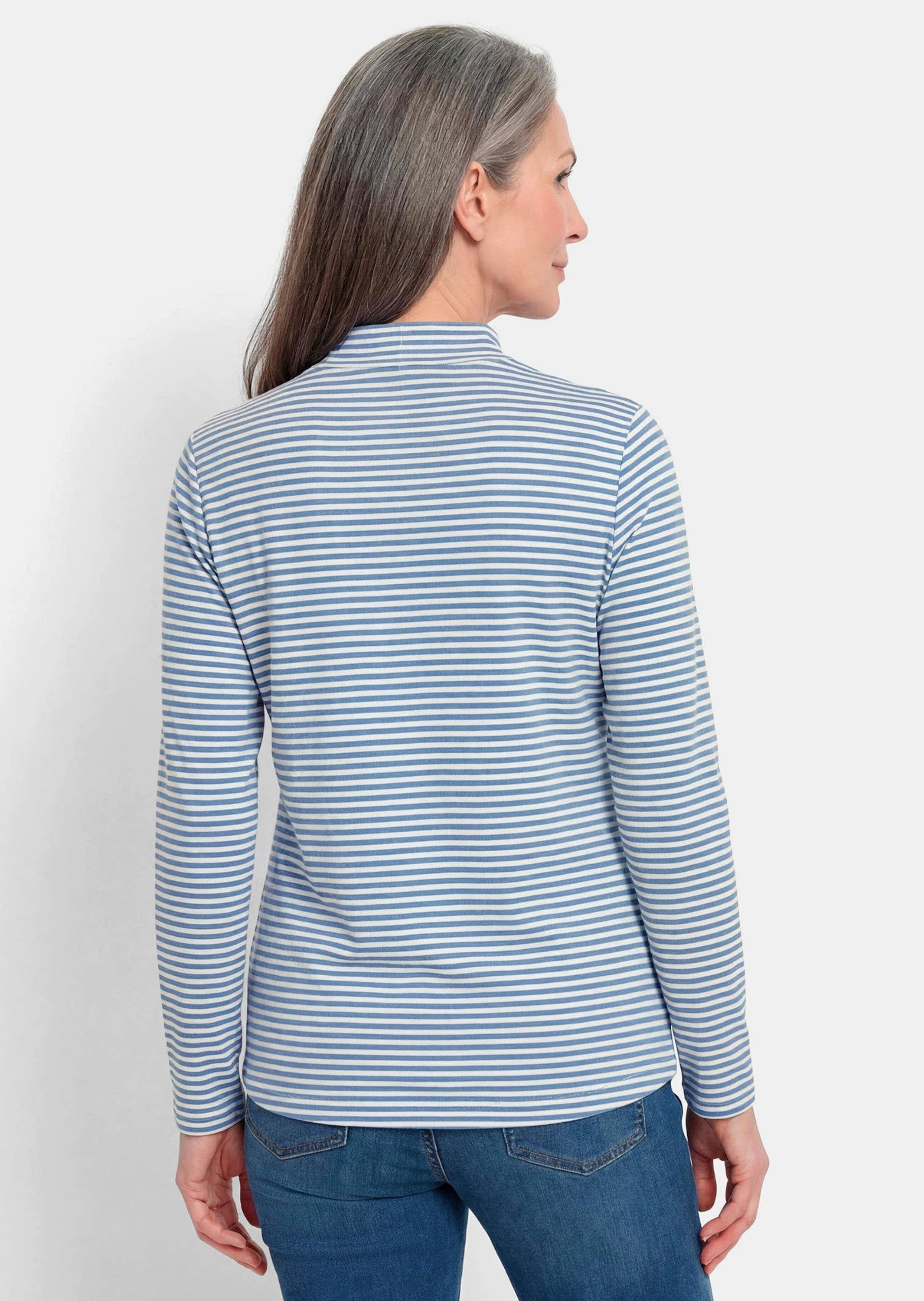 GOLDNER Langarmshirt Ringelshirt mit Stehkragen Basicshirt aus Baumwoll-Jersey, Langarm, Streifen