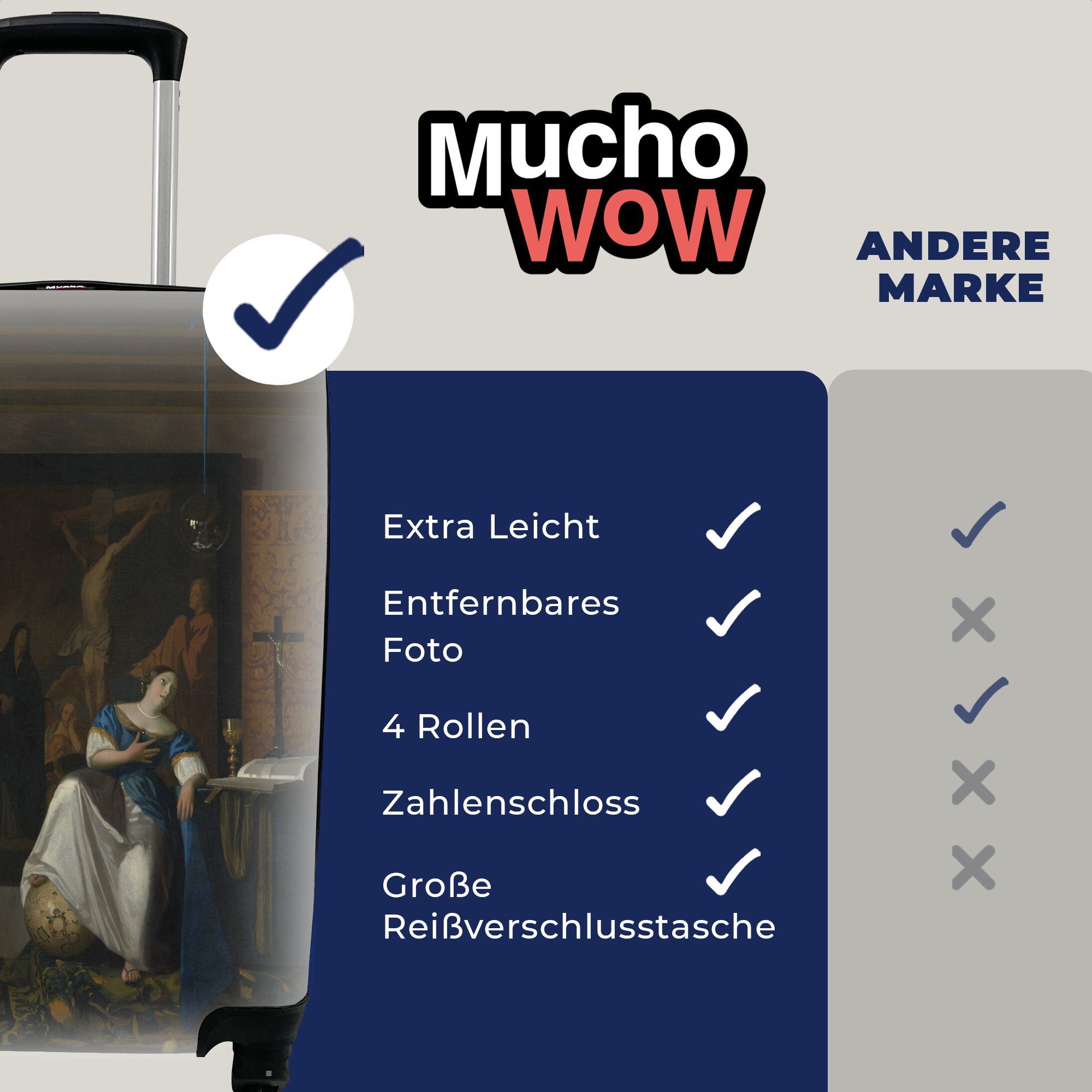 des Reisekoffer Glaubens MuchoWow Vermeer, mit rollen, Trolley, Handgepäck - Rollen, Allegorie Reisetasche Ferien, 4 für Handgepäckkoffer Johannes